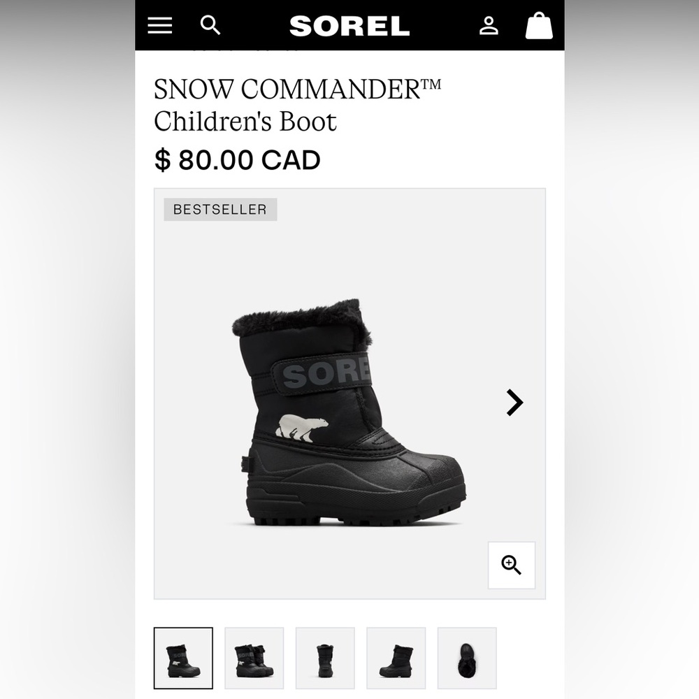 Great Used Condition Sorel Snow Commander Kids' Black Snow Boots Size 11